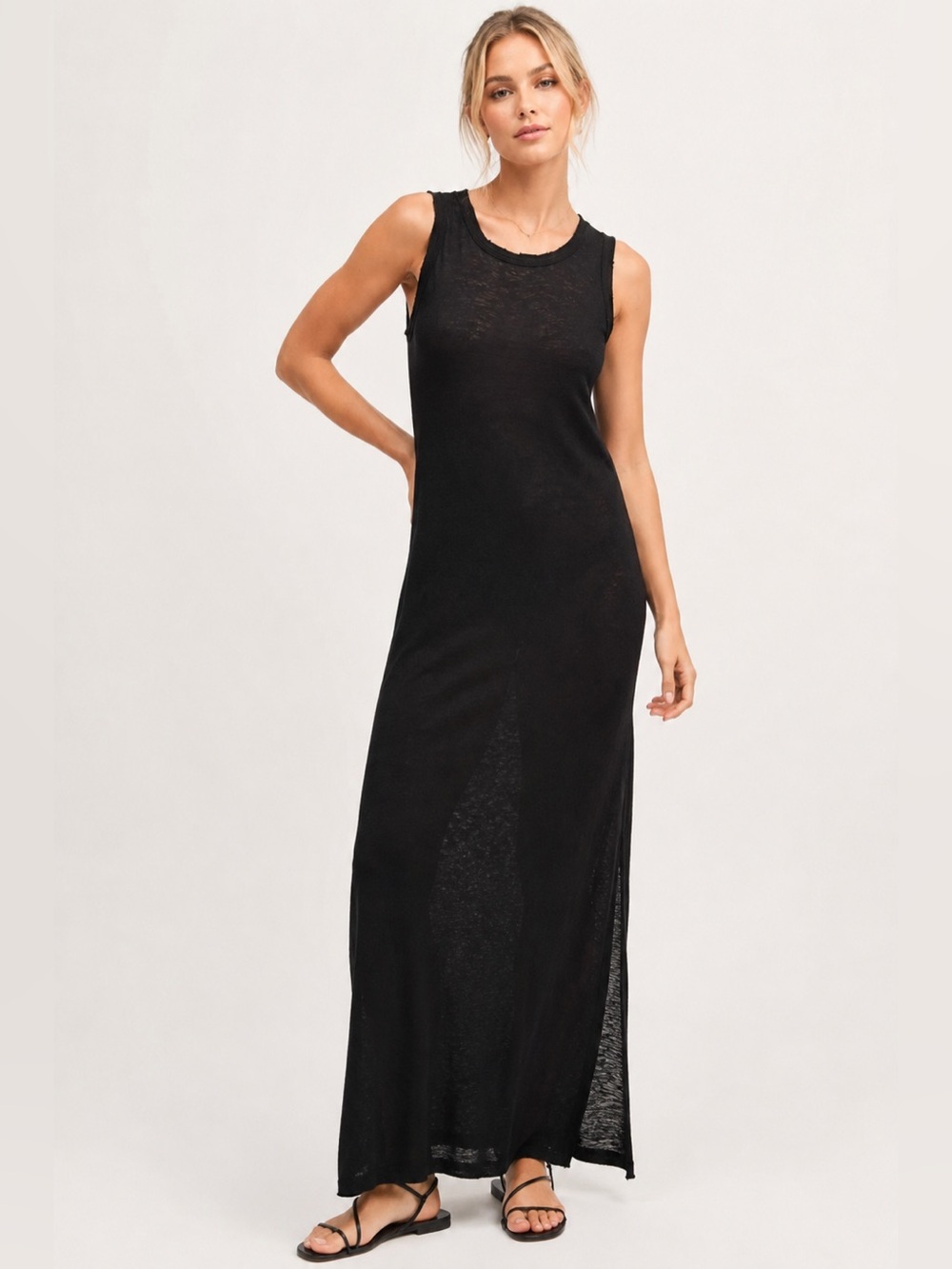 Current/Elliott Black Sleeveless Maxi Dress with Side Slit